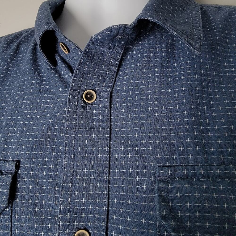 prAna Men’s Short Sleeve Button Up Shirt Blue Geometric‎ Print Casual Size XL - Picture 4 of 8